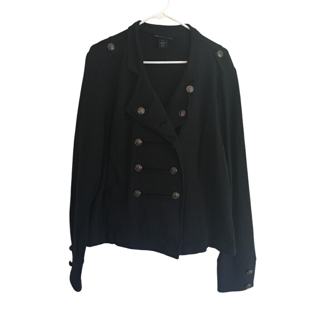 Lane Bryant Jacket Women's Size 24 Black Double Breasted Buttons Cotton Blend